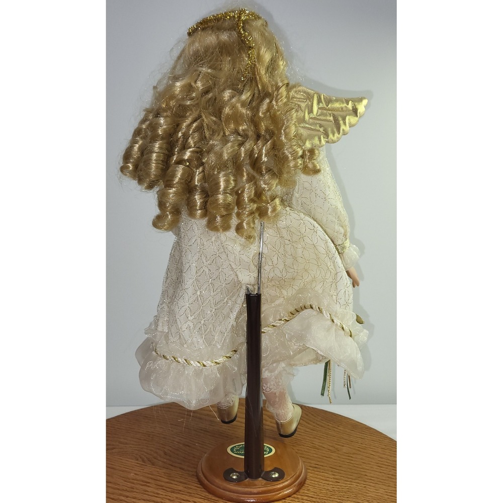 Bearington Collection Porcelain Angel Doll Cream Gold Lace 18 Inch Holiday Decor - Picture 6 of 9